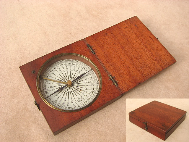 Early Victorian mahogany cased pocket compass